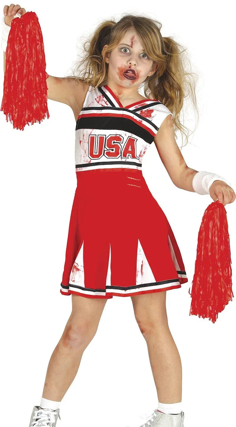 Disfraz de Animadora Zombie Roja para Niña Zombies Guirca